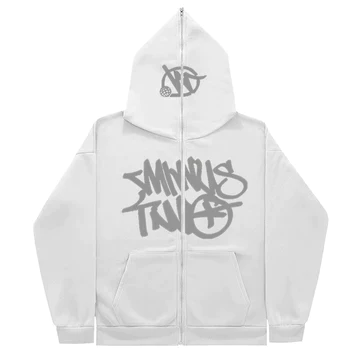 Minus Two Full ZIp Hoodie White Gray