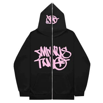 Minus Two Full Zip Hoodie Black Pink