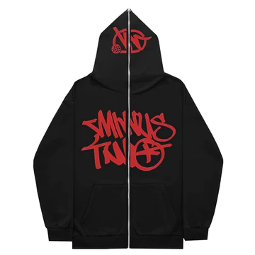 Minus Two Full Zip Hoodie Black Red