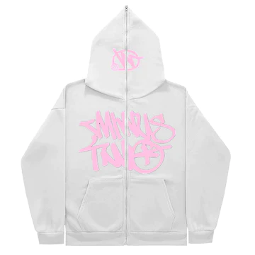 Minus Two Full Zip Hoodie White Pink